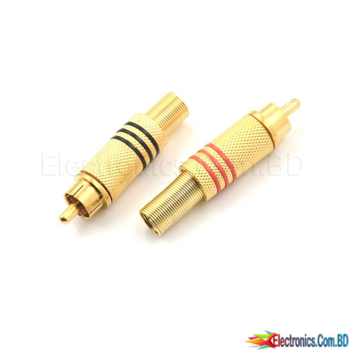 RCA Connector Male Plug AV Plugs Gold Red Black Metal Spring (1 Pair)