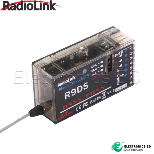 Original RadioLink R9Ds 2.4G 9CH DSSS Receiver for RadioLink AT9 AT10 Transmitter RC Helicopters Multirotor Support S-BUS