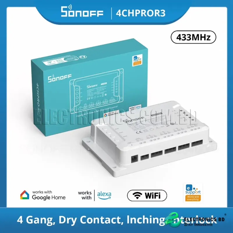 SONOFF 4CH PRO R3 4 Gang Smart WIFI Switch 433MHZ Din Rail Mounting Wireless Remote Control Timer DIY Switch Via Ewelink