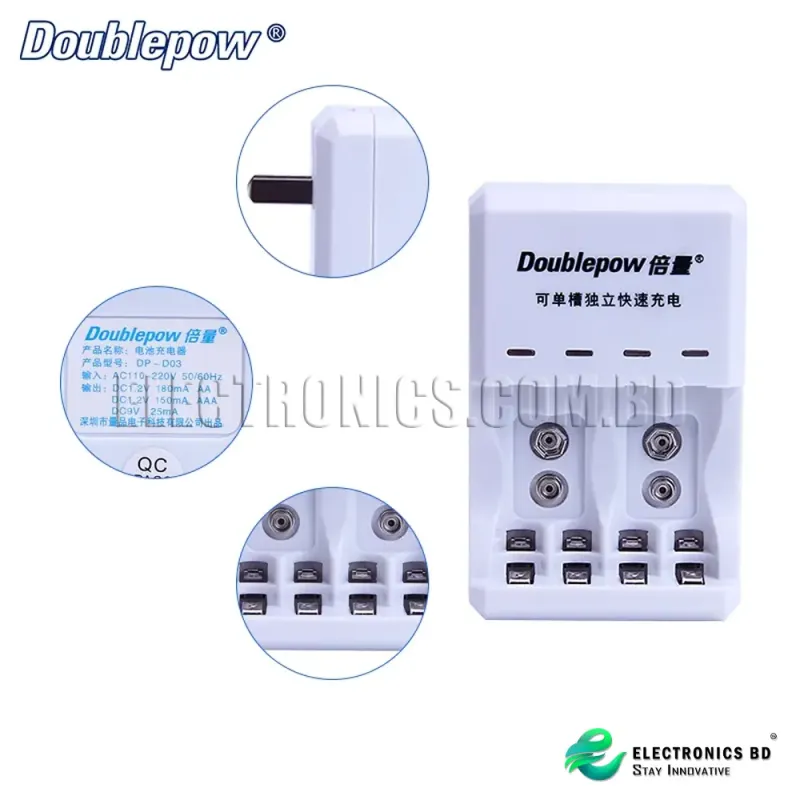 Doublepow DP-D03 1.2V AA/AAA/9V Ni-MH/Ni-Cd Rechargeable Battery Multifunctional Charger