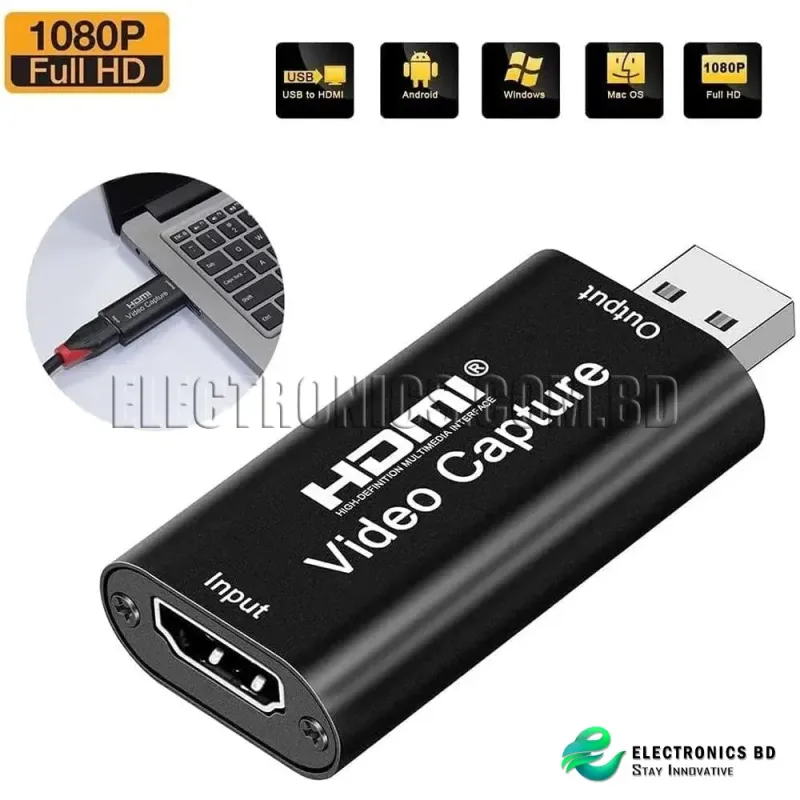 HDMI to USB 2.0 Video Recording Card, Practical Compact Game Capture Card Grabber for Live Broadcasts, Conference Rooms, Video Recording