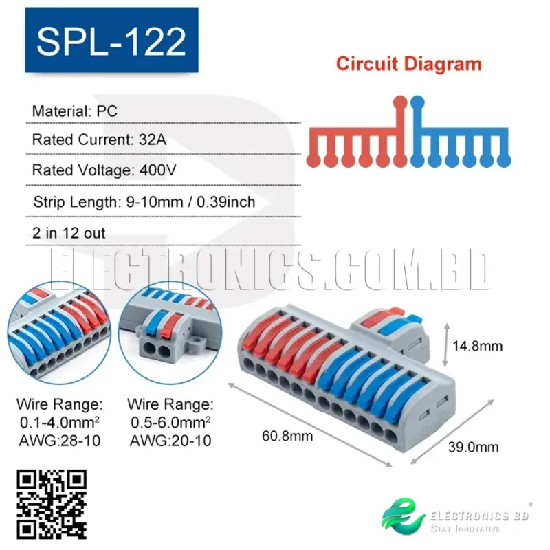 SPL-122 (2 by 12) Mini Quick Splicing Universal Cable Connector Wire Connector Push-in Conductor Lever Crimp Terminal Block Butt Connectors SPL