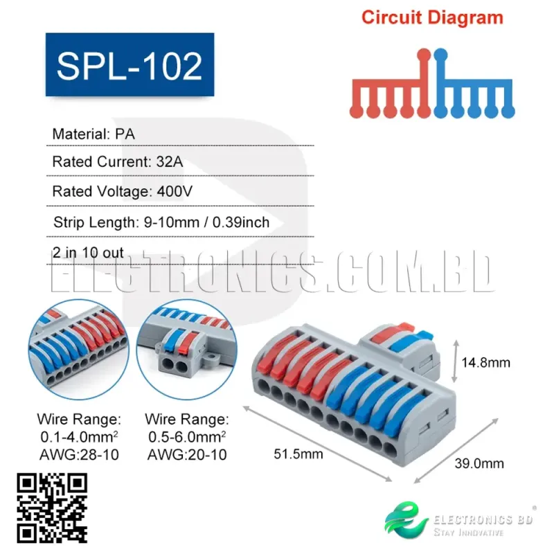 SPL-102 (2 by 10) Mini Quick Splicing Universal Cable Connector Wire Connector Push-in Conductor Lever Crimp Terminal Block Butt Connectors SPL