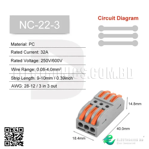 NC-22-3 Quick Universal Compact Wire Cable Connector connection With Electric Measuring Hole Cable Terminal Block