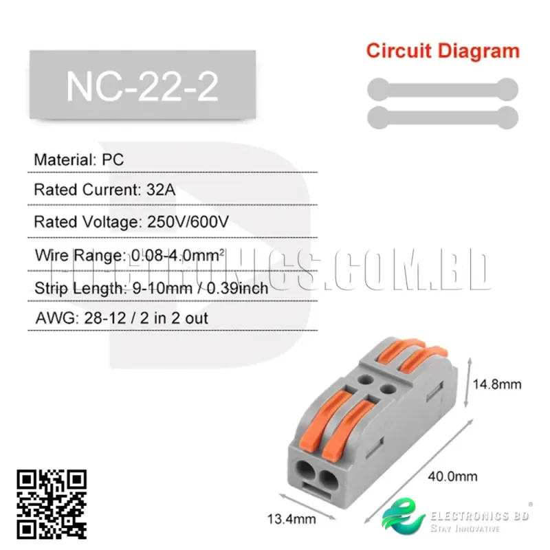 NC-22-2 Quick Universal Compact Wire Cable Connector connection With Electric Measuring Hole Cable Terminal Block