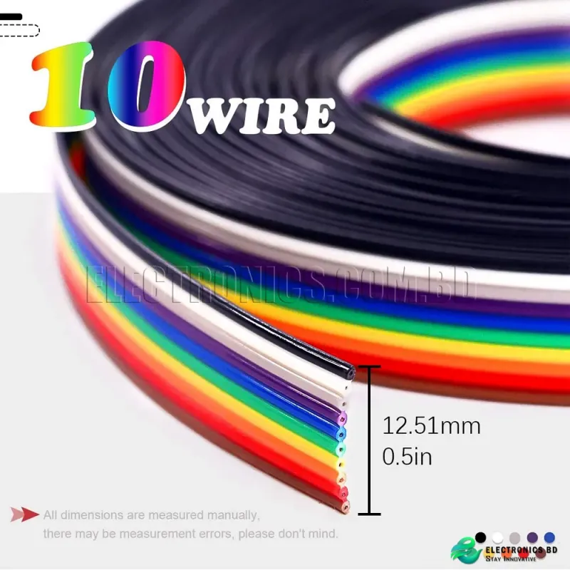 10 Wire Rainbow Color Flat Ribbon IDC Wire Cable ( 1 meter)