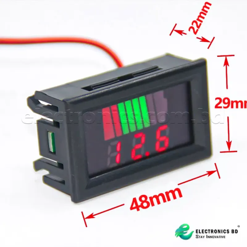 Voltmeter & Battery Level Progress Bar tester Baterai Aki