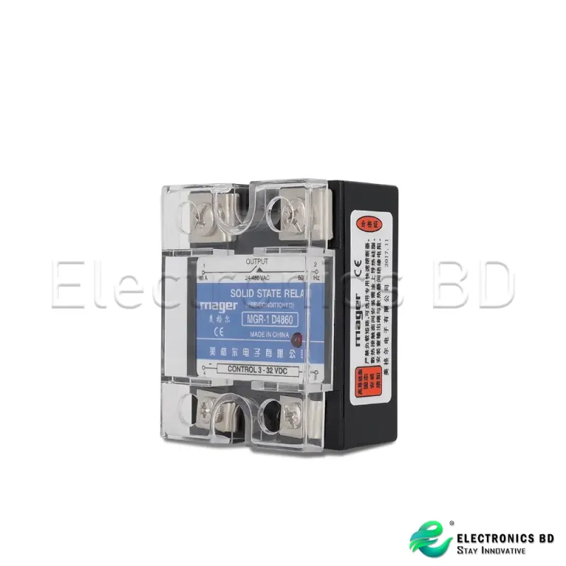 60A Solid State Relay SSR-60DA MGR-1 D4860 3-32VDC TO 24-480 VAC DC To AC With Protective covers