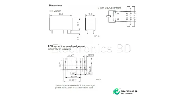 SCHRACK RT424024 RELAY, PCB, DPCO, 24VDC, 8A