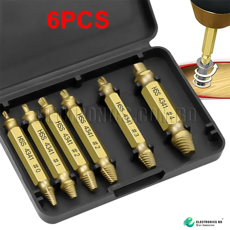 6 in 1 Screw Remover Damaged Screwdriver Set Broken Bolt Screw Remover Screw Deburrer